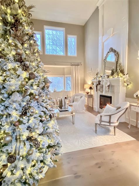 Glam White And Gold Christmas Living Room Styled With Lace