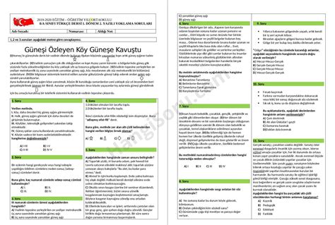 8 Sınıf Türkçe Dersi 1dönem 2yazılı Soruları Yeni Müfredat Hangisoru