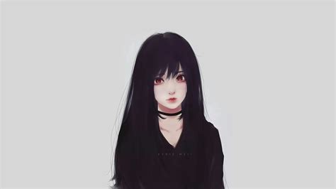 Download 1920x1080 Realistic Anime Girl Black Hair Red