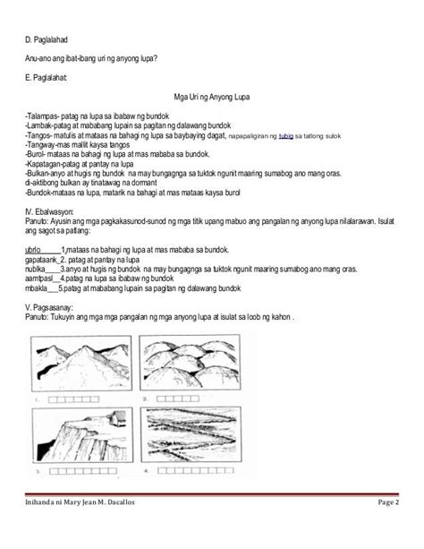Anyong Lupa At Anyong Tubig Worksheets Grade 4 Images And Photos Finder