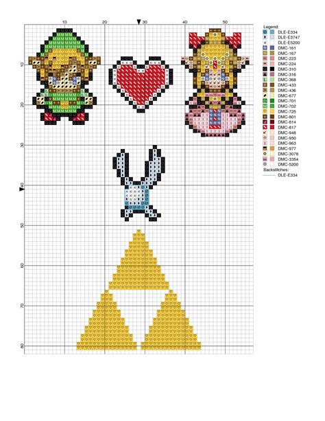 The Legend Of Zelda Cross Stitch Pattern With Four Different Characters