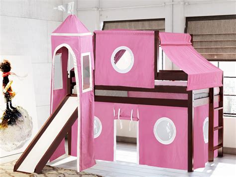 Jackpot Princess Low Loft Bed With Slide Pink And White Tent And Tower Loft Bed Twin Cherry