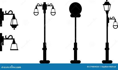 Street Lampscity Street Silhouette Set Vector Illustration Stock