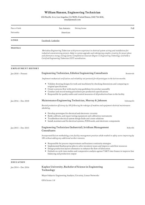 Most of engineering work is project based, therefore in your cv you should give brief details of the entire projects you were involved in and then highlight your specific. Engineering Technician Resume & Writing Guide +12 Templates | 2020