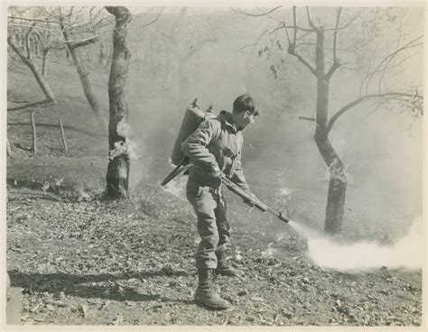 American Soldier Demonstrating The New M 1a Flame Thrower In Italy In