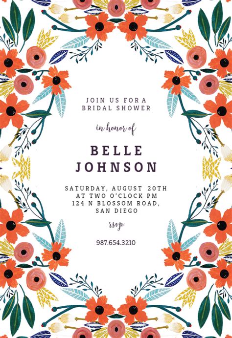 Please enjoy these designs and have fun making your own unique wedding invitation! Orange Floral - Bridal Shower Invitation Template (Free) | Greetings Island