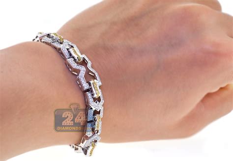 Mens Canary Diamond Link Bracelet 14k White Gold 355 Ct 85