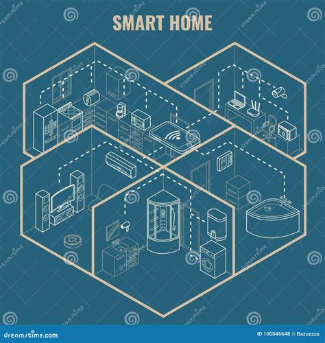 Smart House Concept Vector 3d Isometric Blueprint Illustration Stock