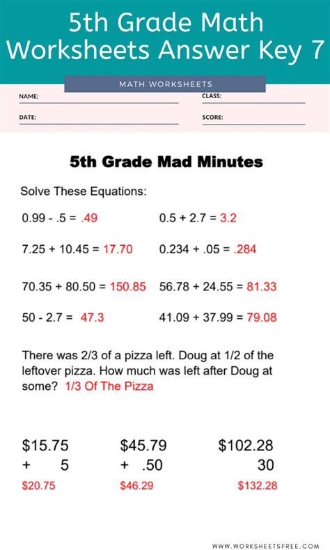 Free Printable 6th Grade Math Worksheets With Answer Key 6th Grade