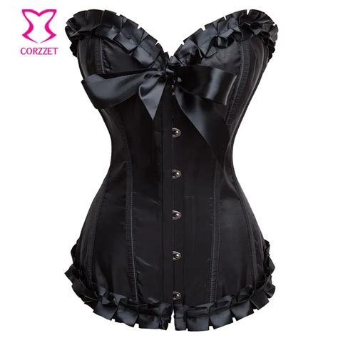 Black Satin Corselet Feminino Overbust Gothic Corset Plus Size Corsets And Bustiers Korsett For