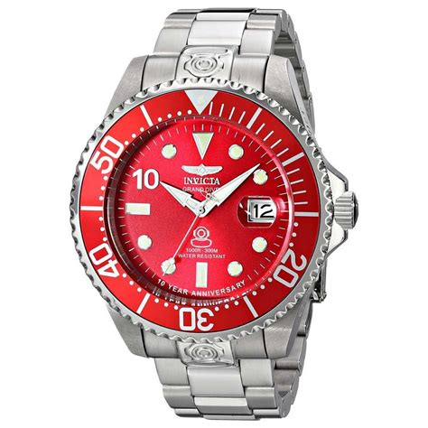 Invicta 16858 Mens Grand Diver Red Dial Steel Bracelet Automatic Dive