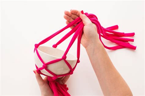 You Can Make A Macrame Hanging Planter With Jersey Knit Fabric With