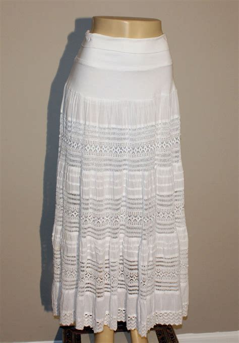 100 Cotton Long Lace Skirt White