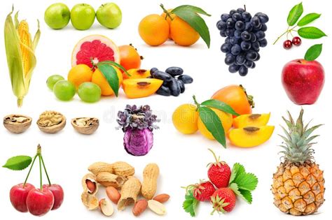 Collection Fruits And Vegetables For Project Isolated On White Stock