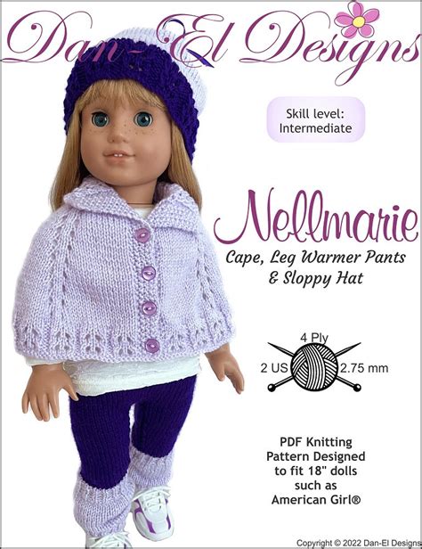 Dan El Designs Nellmarie Outfit Doll Clothes Knitting Pattern 18 Inch American Girl Dolls