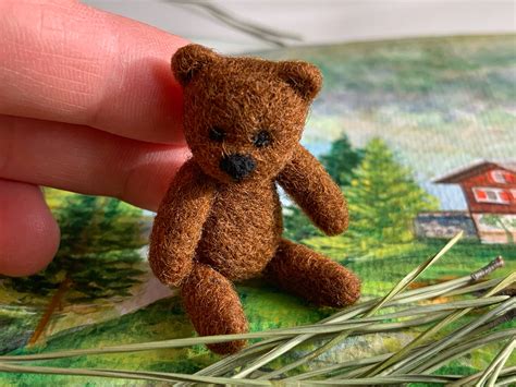 Small teddy bear handmade Needle felted animal Tiny Teddy | Etsy