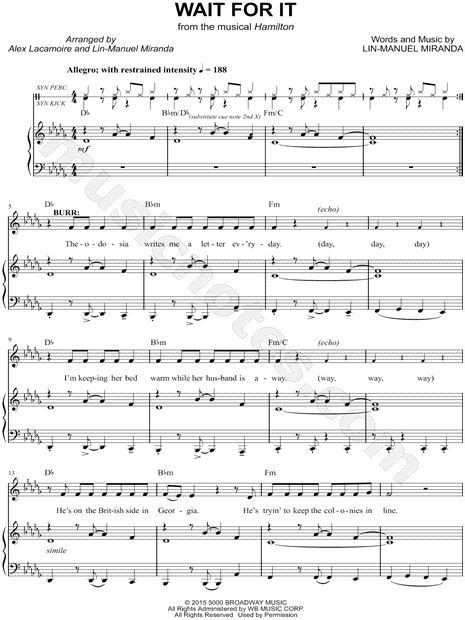 Wait For It From Hamilton An American Musical Sheet Music In Db