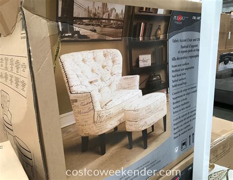 Pocketed coil springs in chair seat cushion. Pulaski Fabric Accent Chair with Ottoman | Costco Weekender