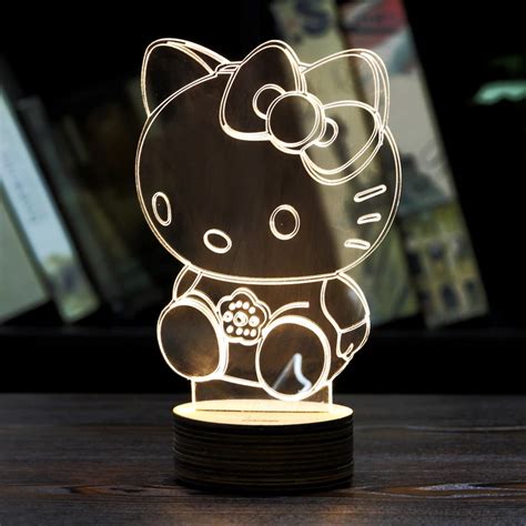 Moza 1piece 3d Hello Kitty Night Lamp Acrylic Wood Mood Lamp Bulbing