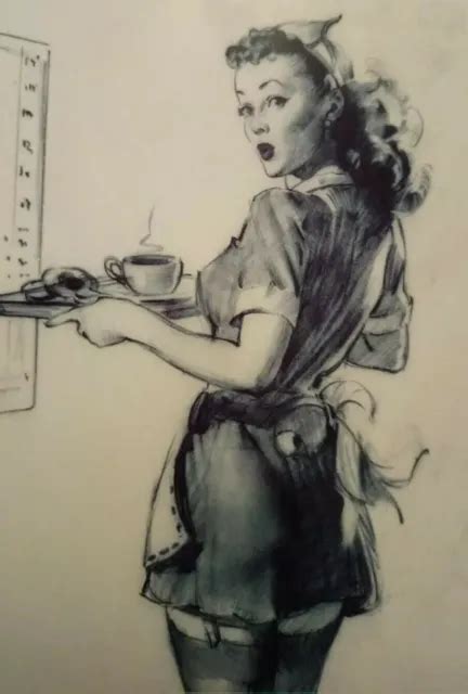 Vintage Pin Up Gil Elvgren Sketch Waitress 7x5 Picture Print Wall Art