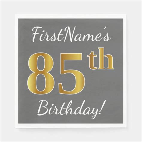 Gray Faux Gold 85th Birthday Custom Name Napkin