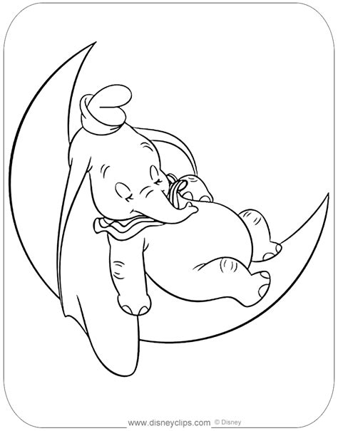 Coloring Page Of Sweet Dumbo Sleeping On A Crescent Moon Dumbo Disney Coloring Sheets Disney