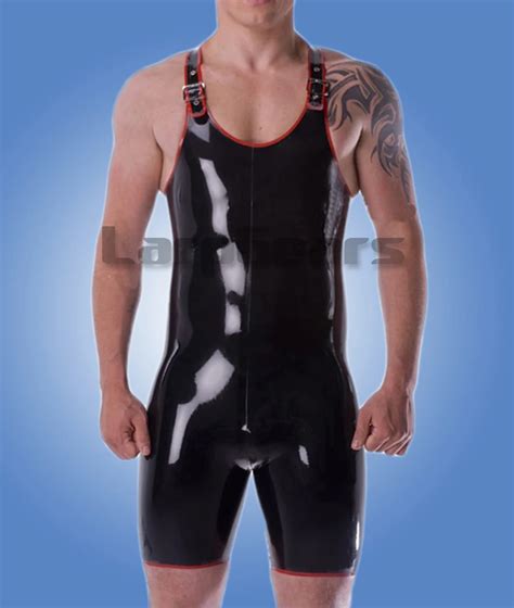 Rubber Latex Men Bodysuit With Adjustable Shoulder Straps Latex