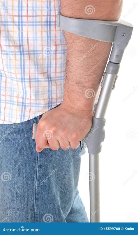 Man Walking With A Crutch Stock Photo Image Of Male 45599760