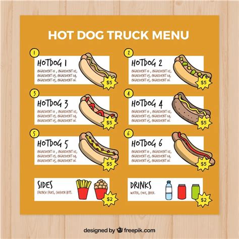 Hot Dog Restaurant Menu Template With Illustrations F