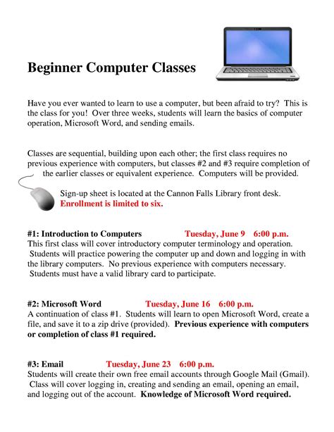 Beginner Computer Classes Cannon Falls Library