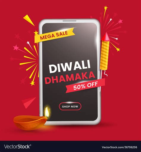 Diwali Dhamaka Mega Sale Poster Design With 50 Vector Image
