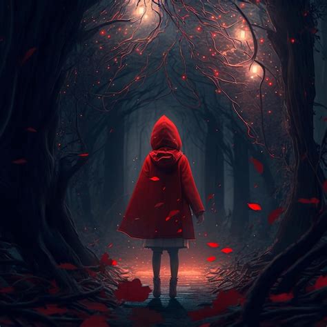 Premium Photo Red Riding Hood In The Dark