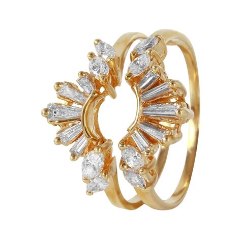 Buy popular ring enhancers that feature pave diamonds, filigree, engraved and halo ring guards and wraps. 14KT Yellow Gold Diamond Ring Guard - #501A