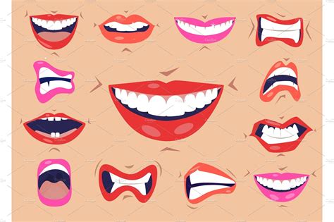 Cartoon Cute Mouth Expressions Vector Graphics ~ Creative Market