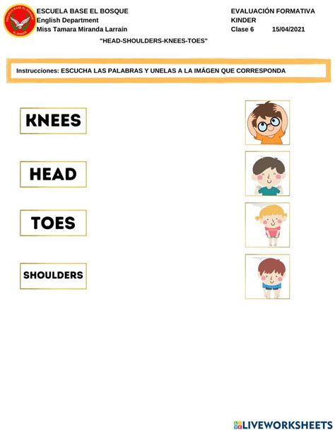 Head Shoulders Knees And Toes Activity Live Worksheets