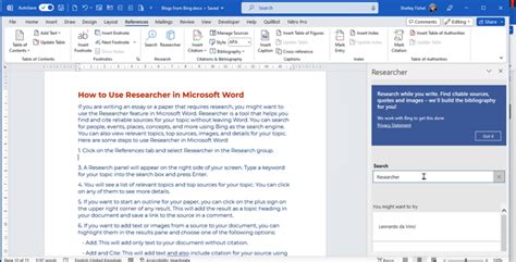 Microsoft Word How To Use Researcher