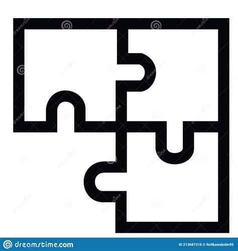 A 3 Piece Puzzle Icon Line Drawing Style Black And White Stock Vector