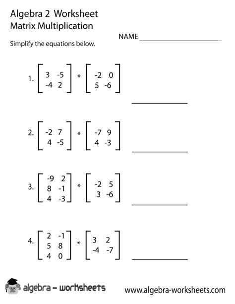 Matrix Multiplication Worksheet Algebra 2