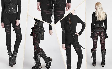 Punk Rave Womens Sexy Ripped Mesh Leggings Gothic Punk Tattered Slimming Pants Trousers At