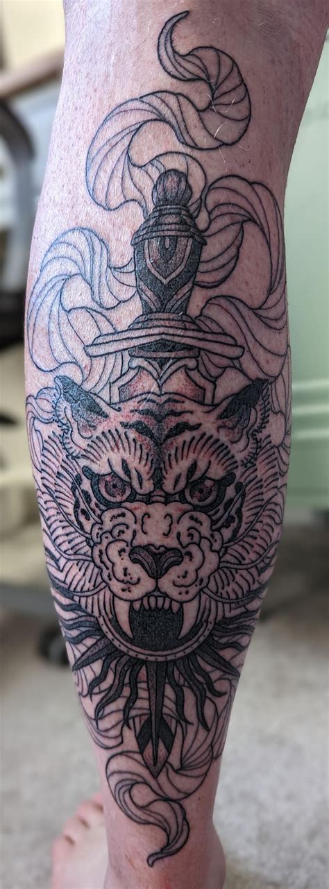Dagger Tiger And Sun Tattoo Session 1 By Maria Amat At Sacred Gold