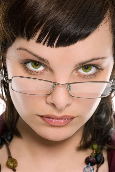 Pretty Brunette Girl In Glasses Portrait Stock Photo Image Of Glare