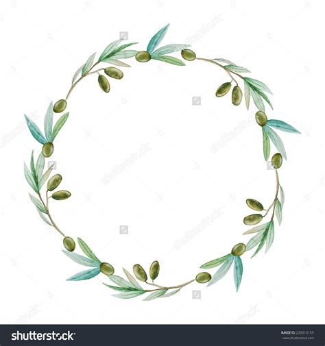 Watercolor Olive Branch Wreath Hand Drawn Natural Vector Frame