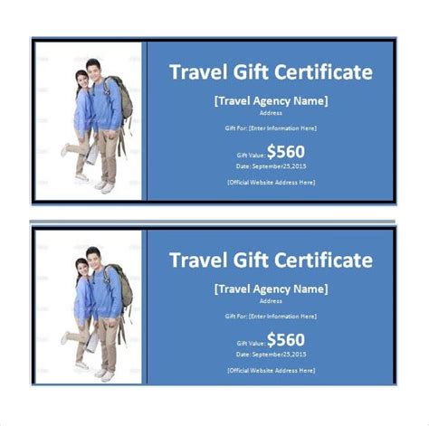 Some of these gift certificate if you're looking for a more personal gift, consider giving your loved one some free printable love coupons. 9+ Travel Gift Certificate Templates - DOC, PDF, PSD ...