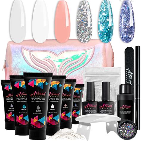 Polygel Nail Kit With Led Lamp Slip Solution And Glitter Etsy