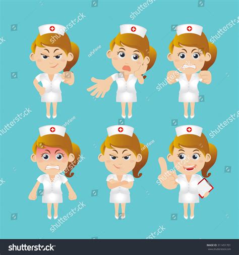 Nurse In Different Poses Stock Vector Illustration 311451701 Shutterstock