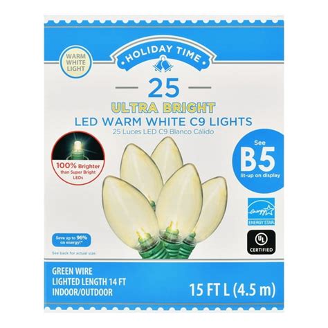 Holiday Time Ultra Bright Led C9 Bulb Light Set Warm White 25 Count