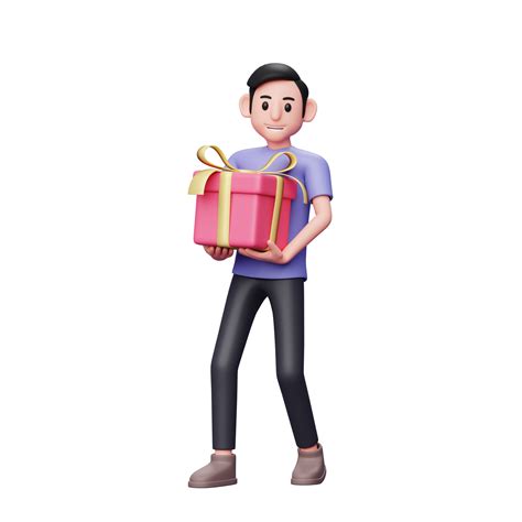 3d Character Illustration Casual Man Carrying Big Valentine T With