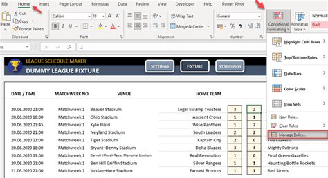 Excel League Schedule Maker Sports League Fixture Generator