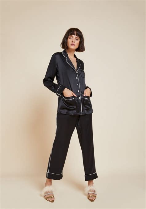 Olivia Von Halle Coco Silk Pyjamas Jet Black Garmentory