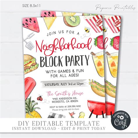 Editable Neighborhood Block Party Bbq Invitation Neighborhood Block Party Invitation Block